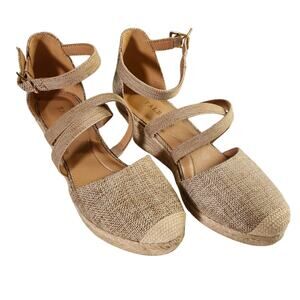TALBOTS Espadrille Linen Wedges, Size 7.5